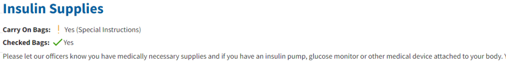 TSA rule about insulin supplies