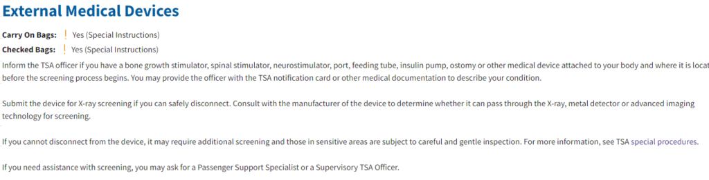 TSA About external medical devices