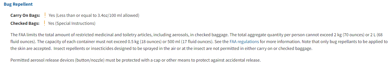 TSA Bug Repellent rules