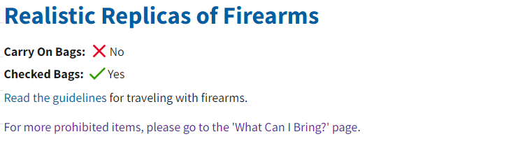 TSA Rules on travelling with realistic replicas of firearms