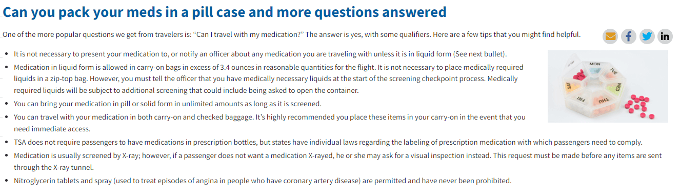 TSA rules on packings medecines when travelling